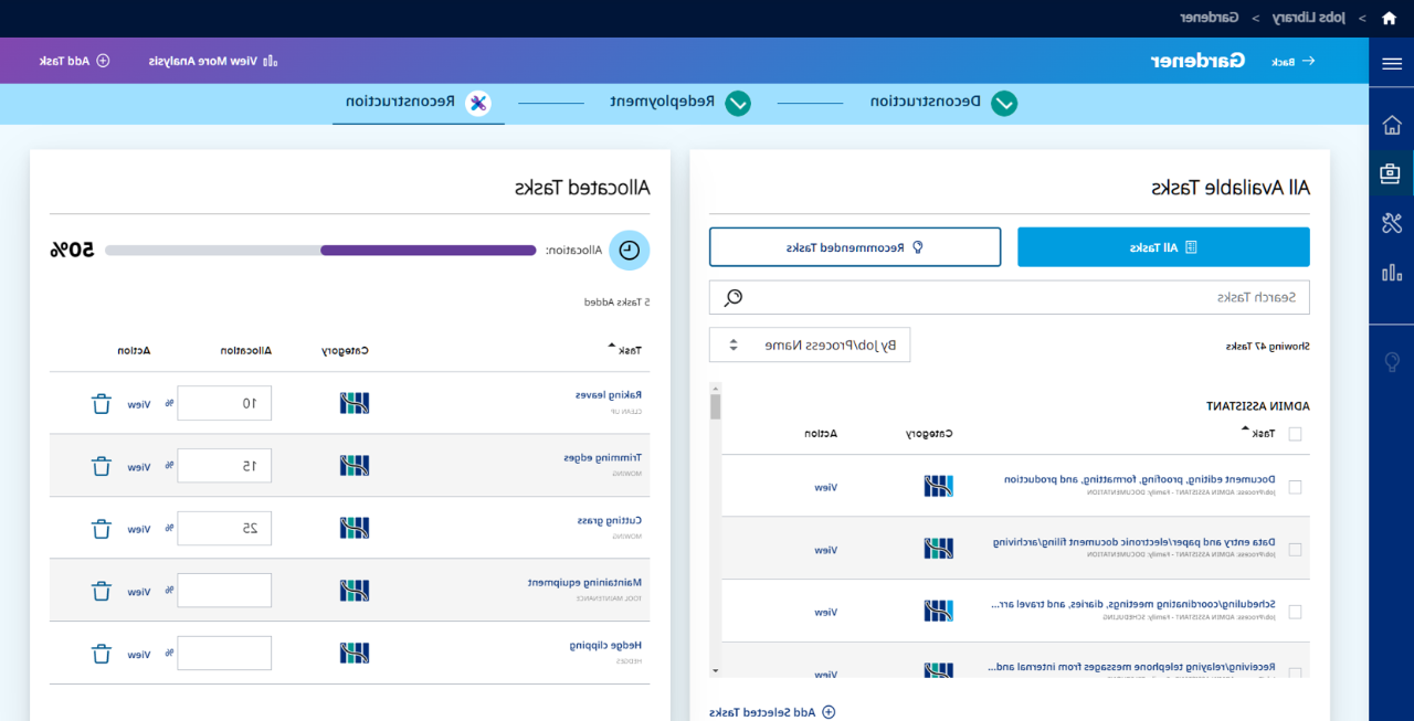 Screenshot of Jobs Library tool in reconstruct view